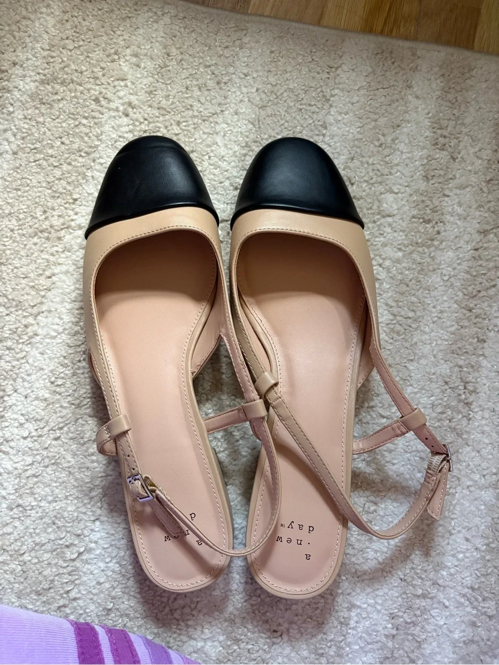 a new day Beige and Black Cap-Toe Slingback Flat